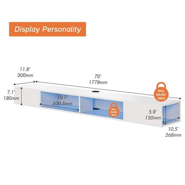 WAMPAT 70 Inch Floating TV Shelf With LED Lights, Floating TV Stand