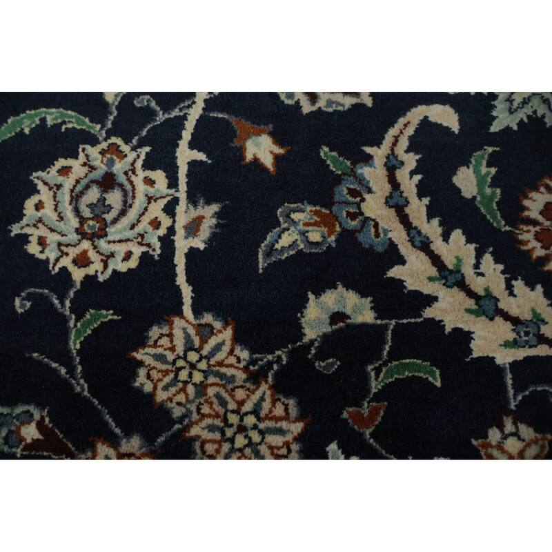Hand Knotted Oriental 100% Wool Carpet Traditional Floral Navy Blue & Blues Nain Area Rug - 10' 4'' X 8' 0''