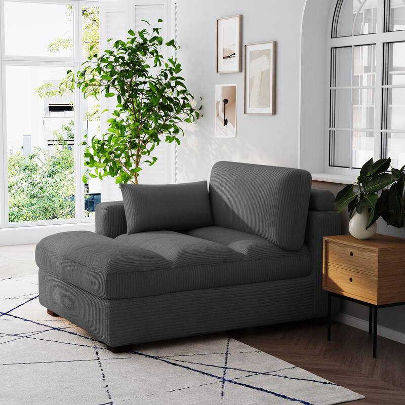 Oversize Corduroy Chaise Lounge Modular Sectional Sofa with Pillow