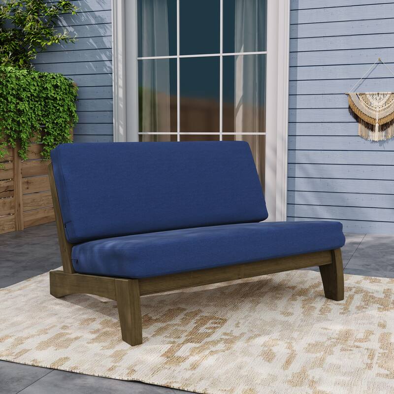 Teak Outdoor Armless Lounge Chair Set Loveseat with Cushions - Loveseat whole cushion - Navy