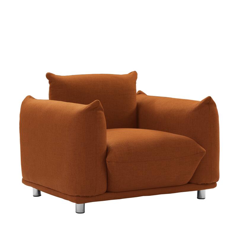 Accent Cotton Linen Chair Single Sofa - Rust Red