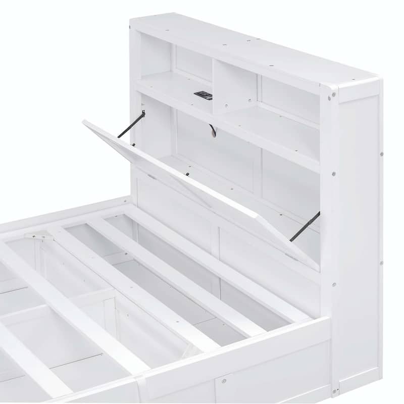 Hydraulic Platform Bed with Storage LED Headboard, Charging Station and 2 Drawers
