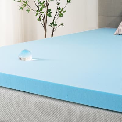 Priage by ZINUS 3 Inch Green Tea Cooling Gel Memory Foam Mattress Topper - Blue