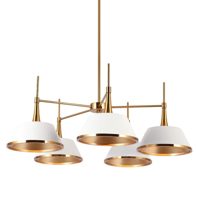 Mid-Century Modern 5-Light Wheel Chandelier Gold White Lights for Dining Room