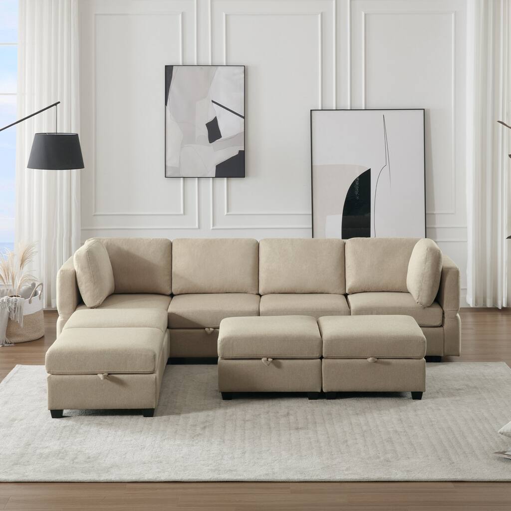 Adjustable Arms and Backs Sectional Sofa, Modern Sectional Couch U Shaped Sofa Couch with Storage Ottoman, Sofa with Convertibl