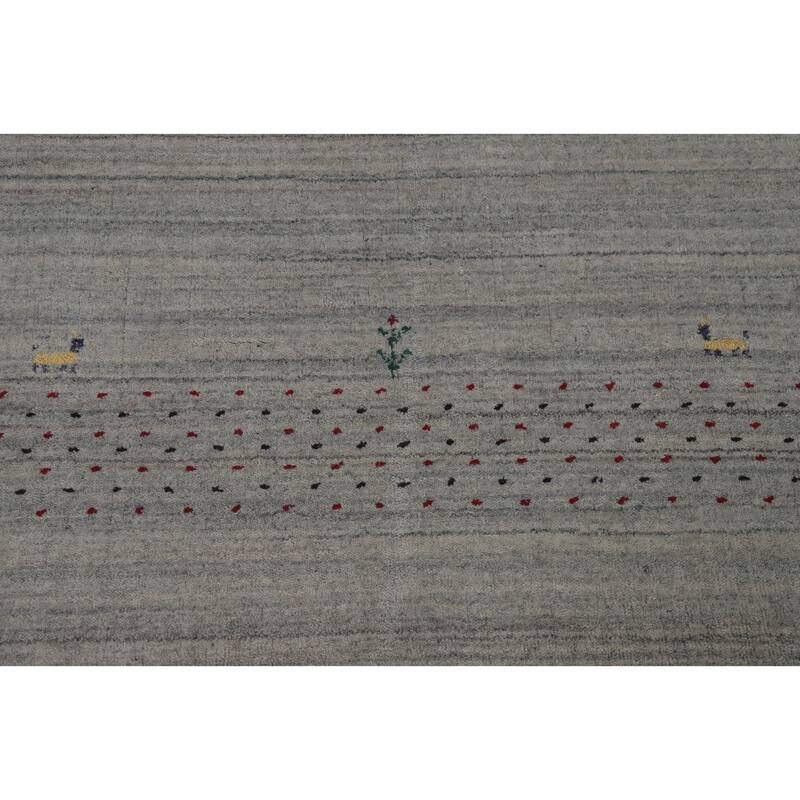 Hand Knotted Oriental 100% Wool Carpet Tribal Animal Pictorial Greys & Charcoal Gabbeh Area Rug - 9' 9'' X 7' 10''
