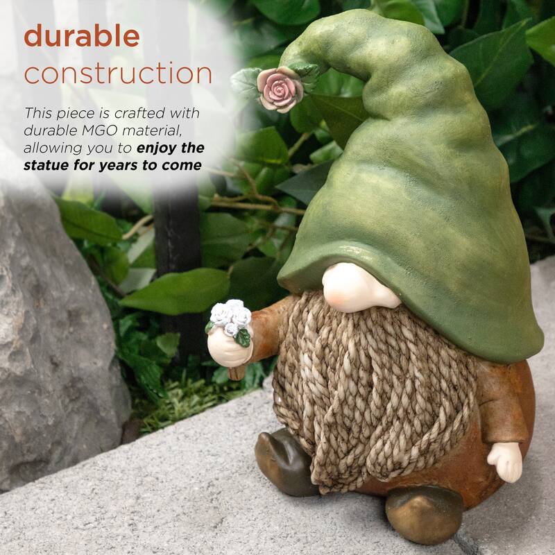 Gnome with Green Hat Holding a Flower