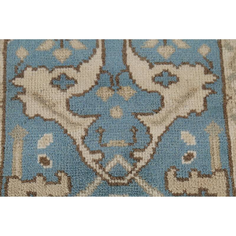 Light Blue Transitional Oushak Indian Runner Rug Handmade Wool Carpet - 2'5"x 7'9"
