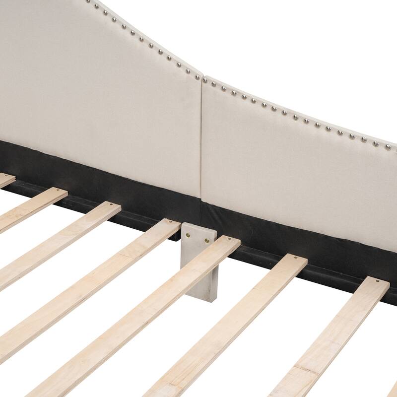 Chic Beige Twin Upholstered Daybed with Headboard & Armrest - Relax!