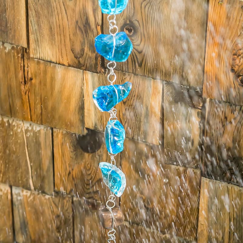 71" Blue Glass Rain Chain