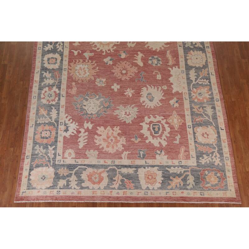 Floral Red Oushak Turkish Area Rug Hand-knotted Wool Carpet - 8'11" x 11'10"
