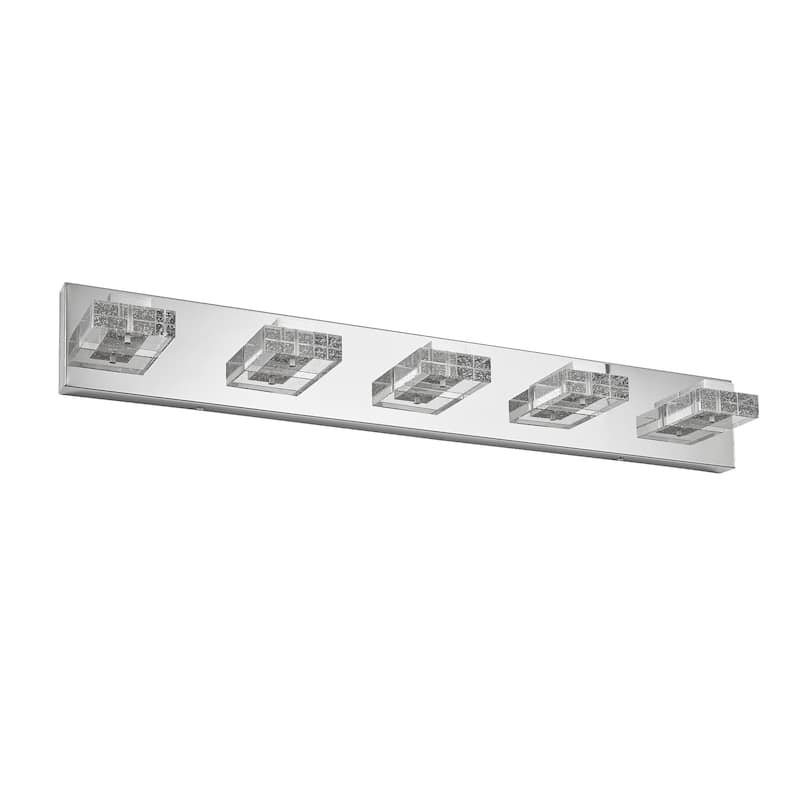 31" Modern Chrome 5-Light LED Vanity Light, Square Acrylic Lampshades Wall Mount Fixture for Bathroom, Mirror Lighting