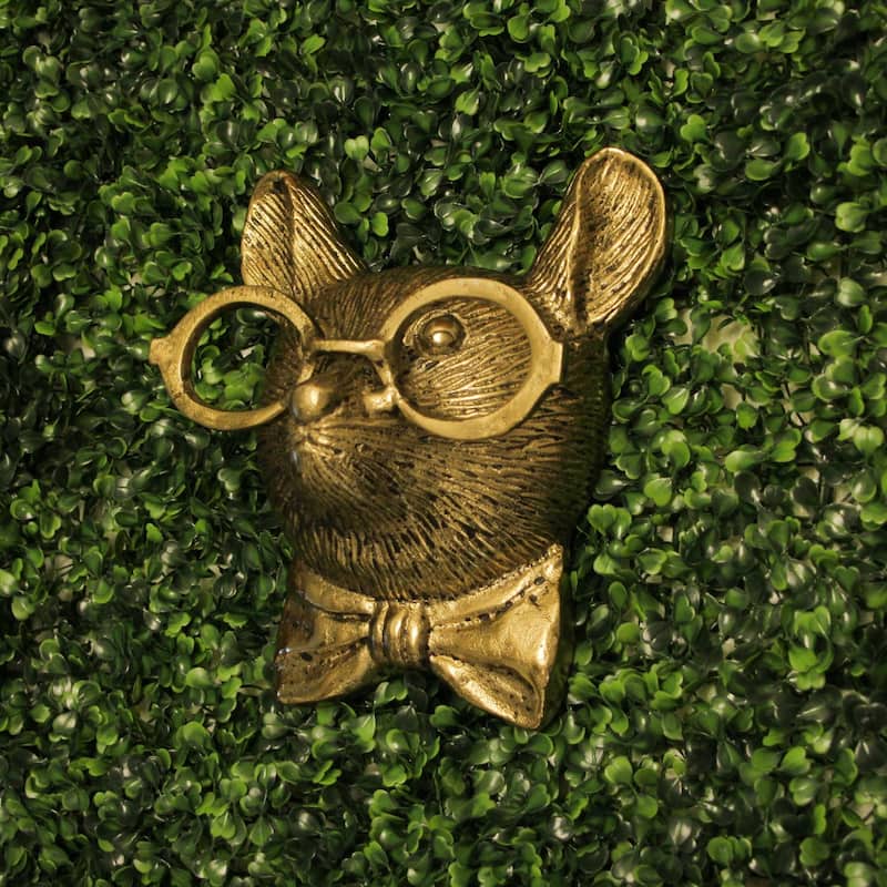 Gold Mouse Head Wall Hanging With Spectacles Quirky Cast Aluminum