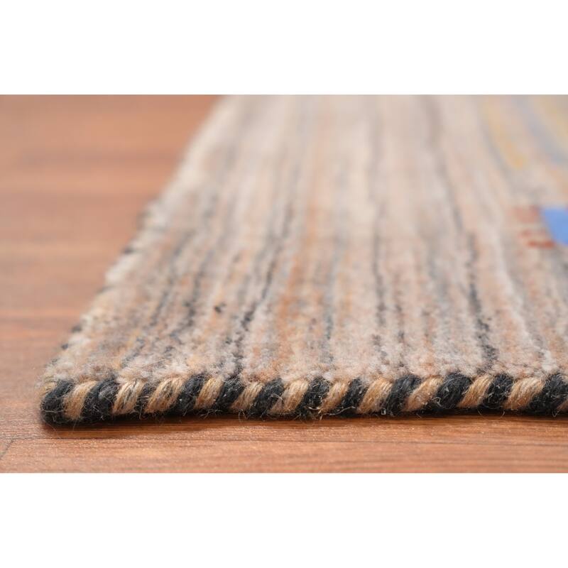 Hand Knotted Oriental 100% Wool Carpet Tribal Stripe Brown Gabbeh Area Rug - 4' 11'' X 3' 0''