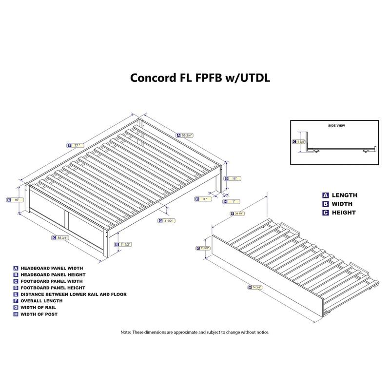 Full Platform Bed with Trundle - Twin Size, Walnut Finish - Modern & Simple Design