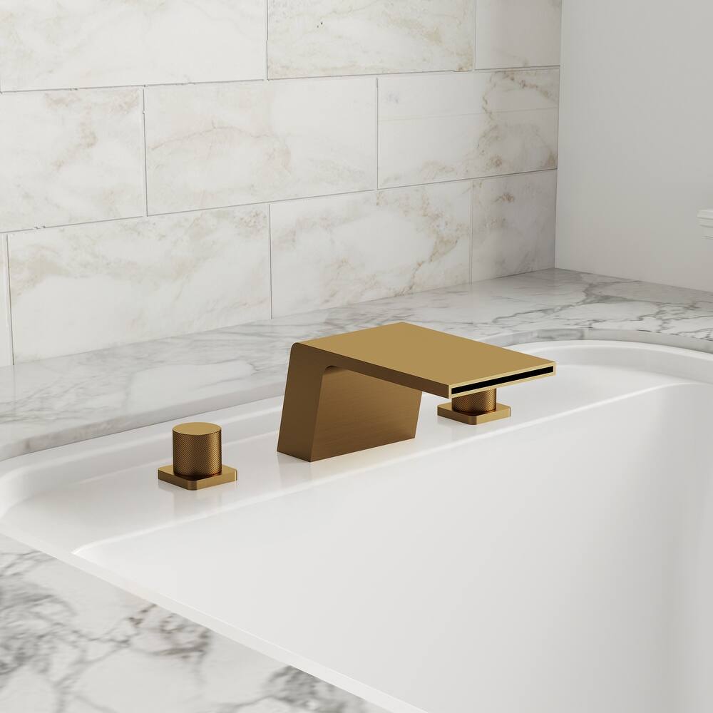 Modern Wide Waterfall Bathtub Faucet, Deck Mount 2-Handle Roman Tub Faucet