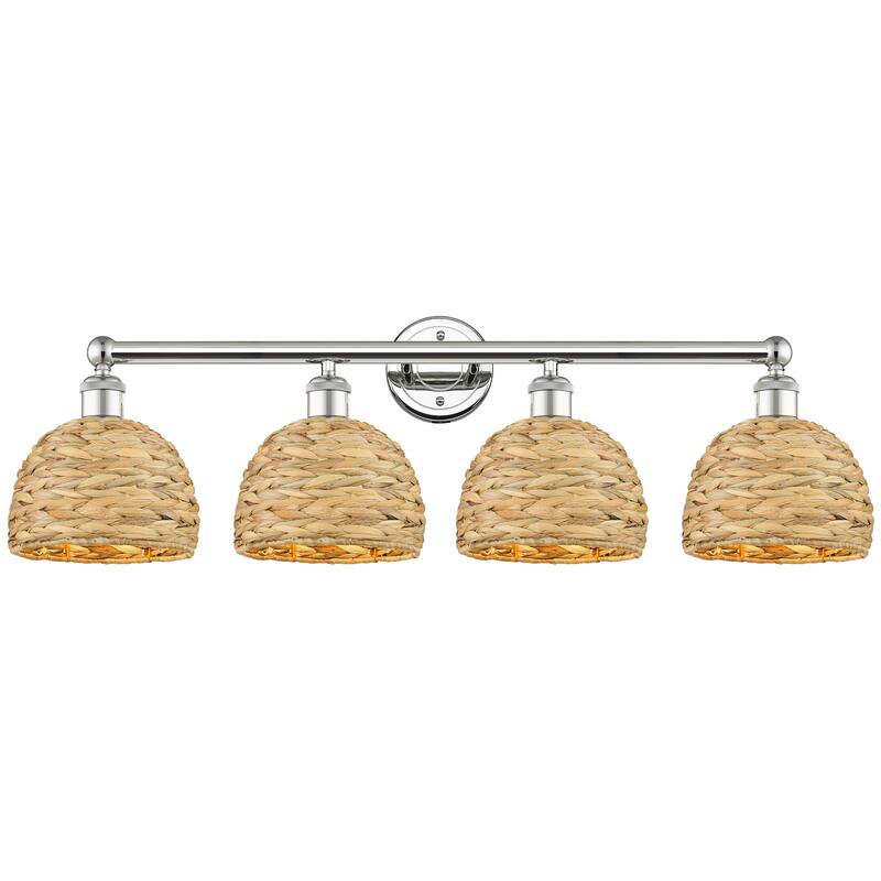 Innovations Lighting 616-4W-11-35 Woven Rattan Vanity Woven Rattan 4 - Polished Nickel / Natural