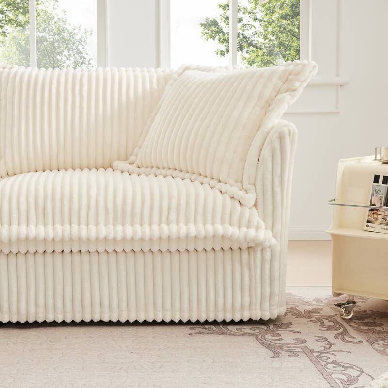 83.4" Corduroy 2-Seater Sofa Set with 2 Ottomans & Sleeper Function and Removable Slipcovers