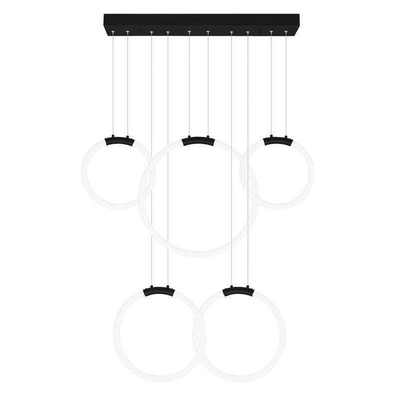 Hoops Integrated LED 44in 5 Ring Black Chandelier