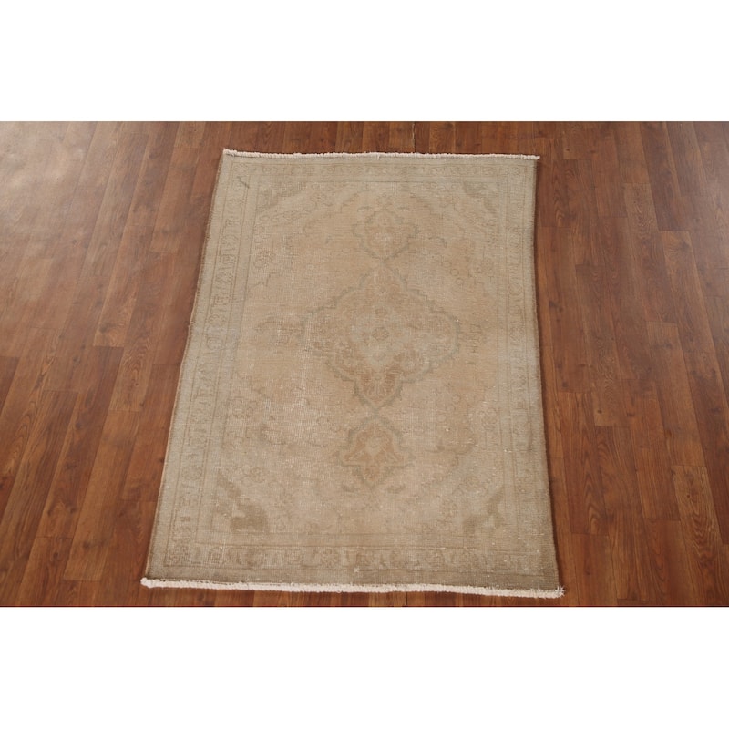 Distressed Tabriz Persian Vintage Hand-Knotted Wool Carpet - 3'1" x 4'9"