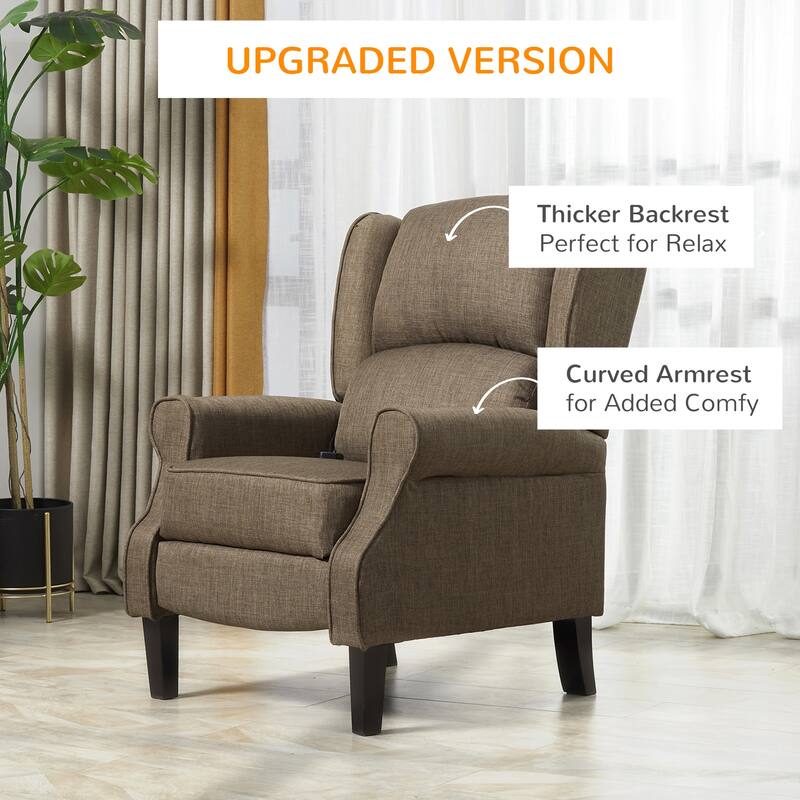 Vintage Upholstered Wingback Heated Vibrating Massage Recliner Chair: with Remote Controller and Push-back Recline.