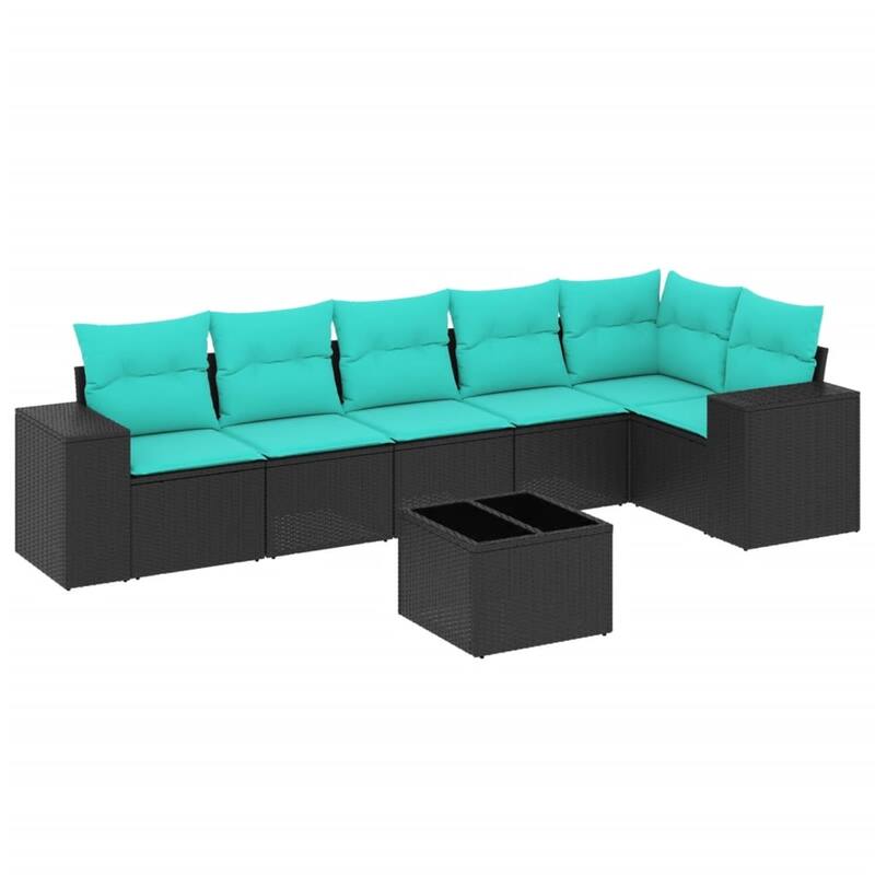vidaXL 6 Piece Patio Sofa Set with Cushions Black Poly Rattan