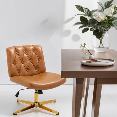 Home Office Desk Chair Vanity Chair Adjustable Home Computer Executive Chair Swivel Task Chair for Small Space Make-up, Brown PU