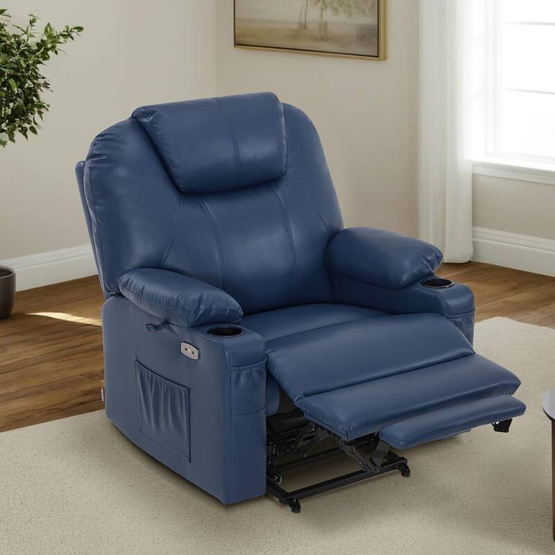 MCombo Medium-Wide Power Lift Recliner Chair Sofa with Massage and Heat for Elderly People, Faux Leather R7045