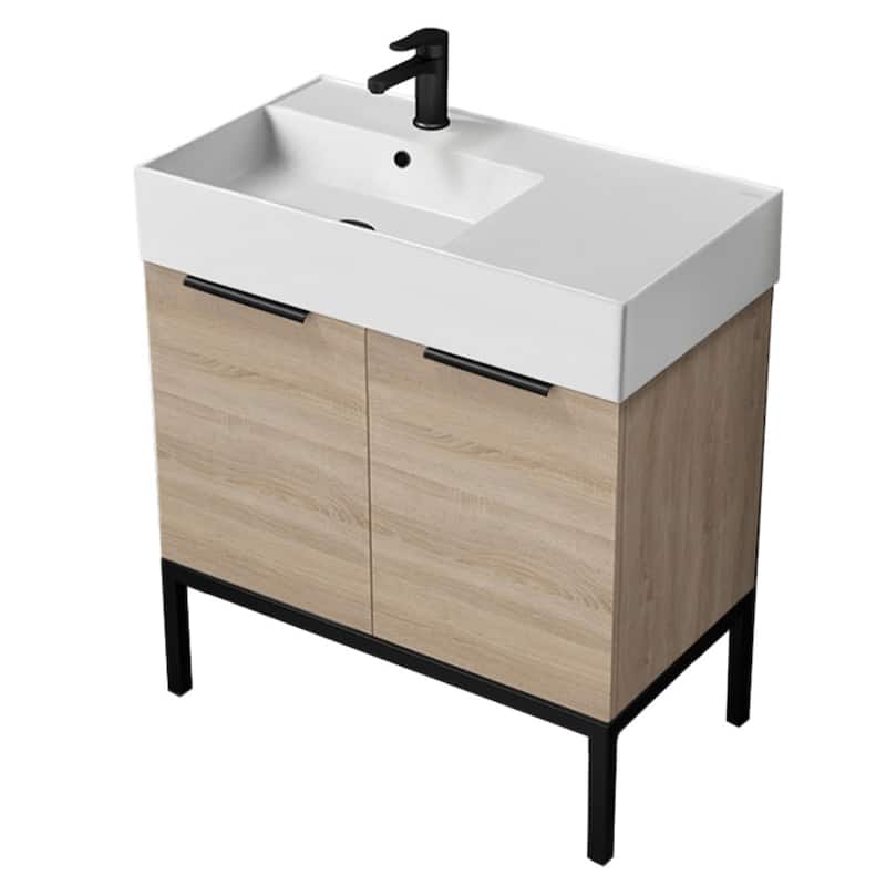 Nameeks Derin-3217-C-L Derin 32" Free Standing Single Basin Vanity Set - Brown Oak / Black - Natural Finish