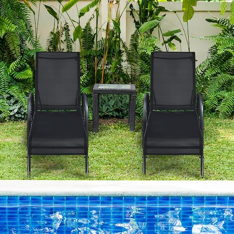 Costway Set of 2 Patio Lounge Chairs Sling Chaise Lounge Recliner - 62.5x26x40.5(L x W x H)