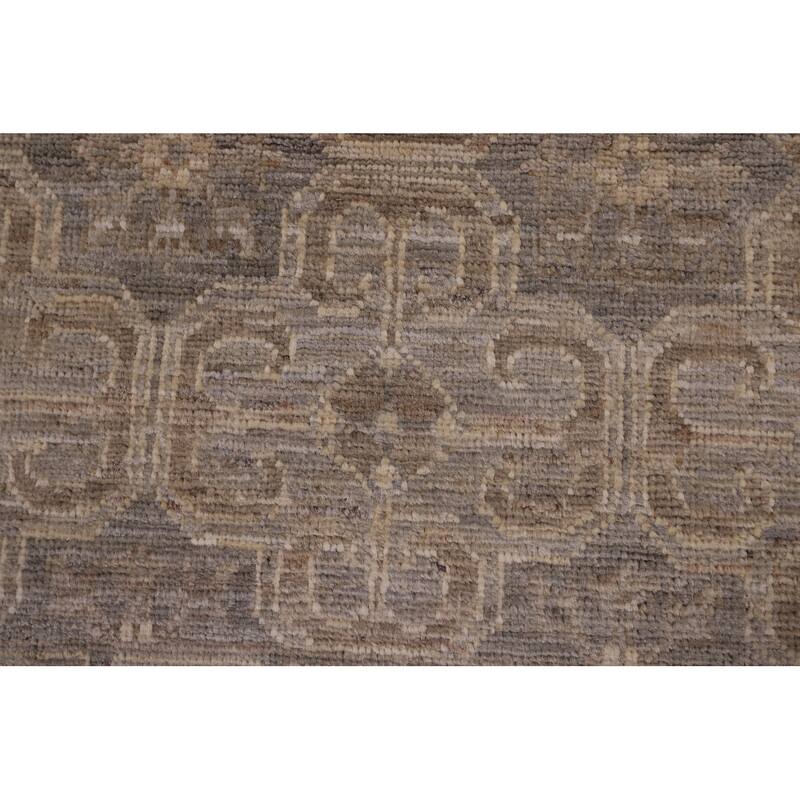 Geometric Oushak Vegetable Dye Area Rug Hand-Knotted Wool Carpet - 7'8" x 9'11"