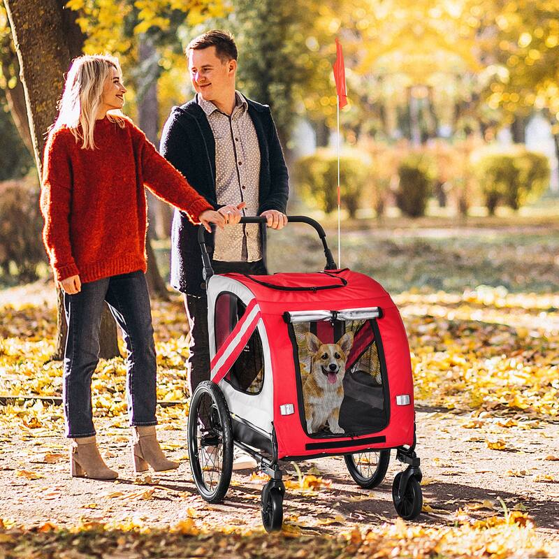 2-in-1 Dog Stroller and Bike Trailer with Skylight, Safety Leash, and 44lb Capacity