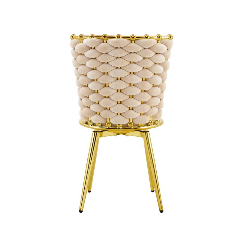 Set Of 2, Modern Luxury Velvet Woven Decorative Dining Chairs, Equipped With Gold Metal Legs And Cushioned Seats