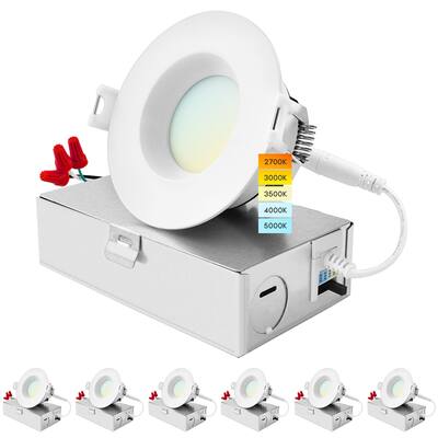 Luxrite 3" LED Recessed Ceiling Light J-Box 10W 5 Color Selectable 800LM Dimmable Wet Rated IC Rated ETL 6 Pack - 6 Pack