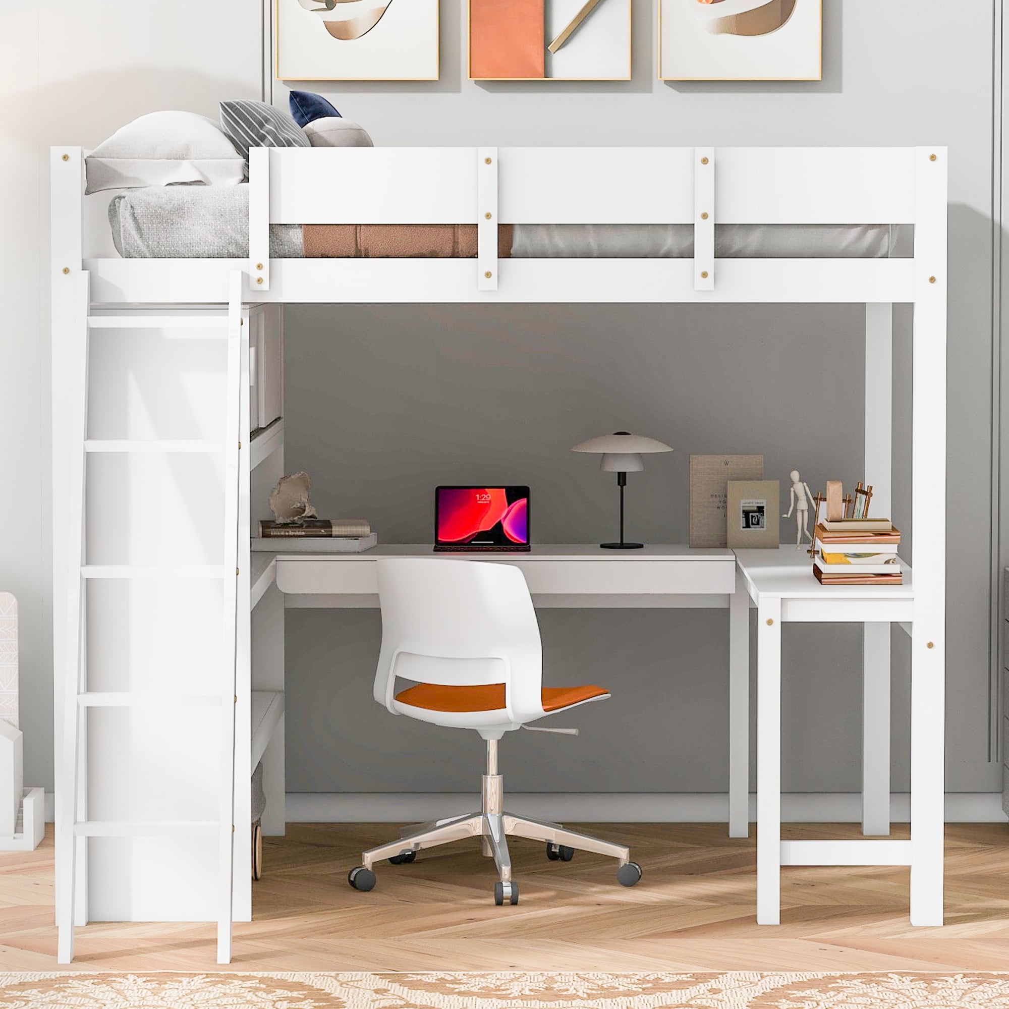 Full Loft Bed with Desk and Shelves