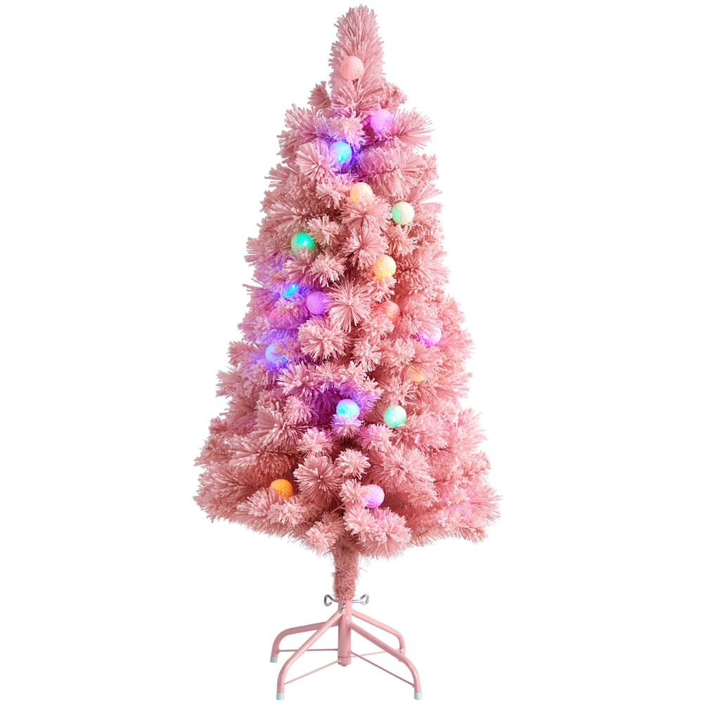 Pink Christmas Tree 4Ft Pre-Lit - Baroque Brilliance Artificial Tree with Globe Lights - 48