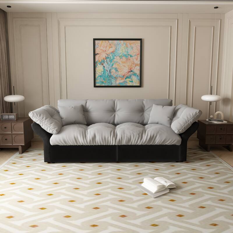 74.8" Queen Sleeper Sofa - 3-in-1 Tufted Velvet Loveseat with Pull-Out Bed & 2 Pillows, Multi-Functional