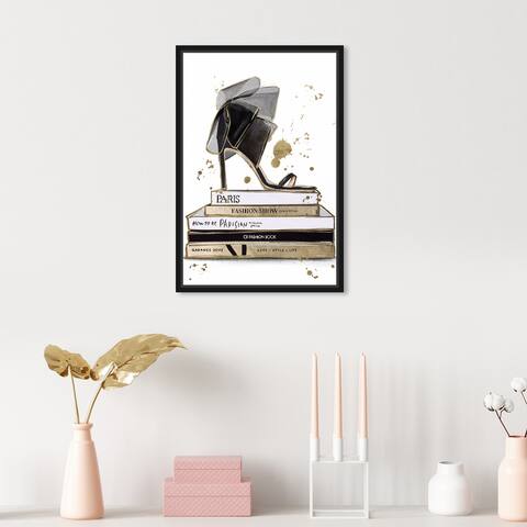 Oliver Gal 'Fashion Heel and Book Stack' Glam Black Wall Art