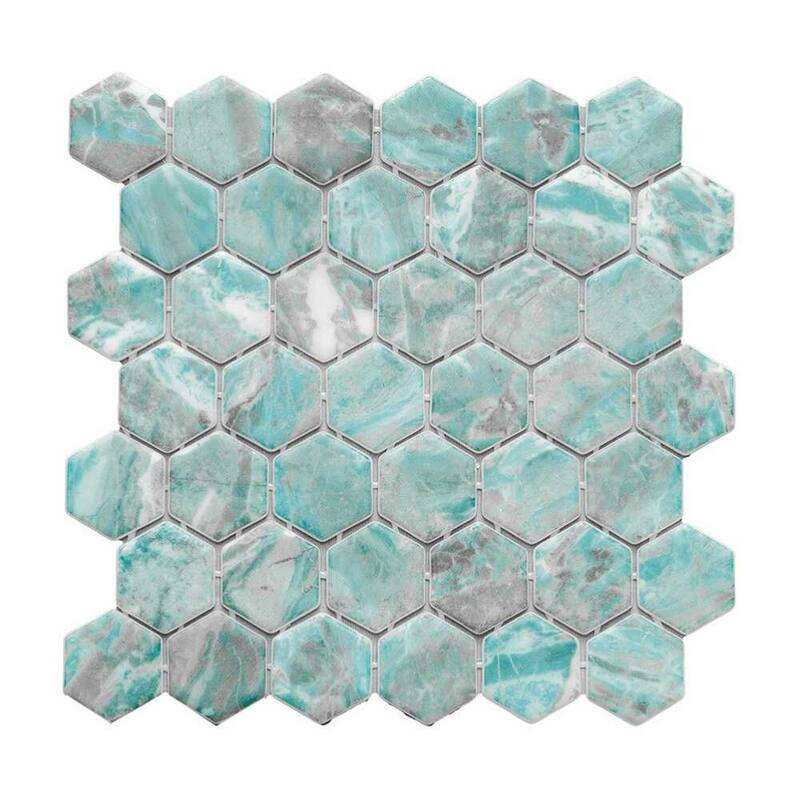 The Tile Life Eterna Hex 2x2 Glass Mosaic Floor, Backsplash & Wall Tile - Green - 4x4 Sample