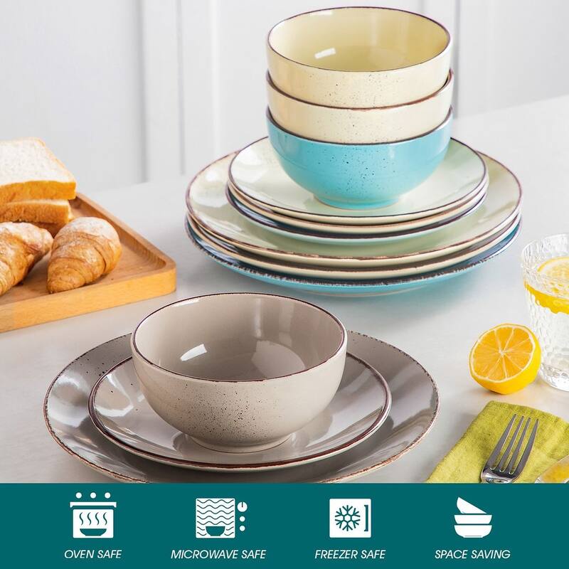 vancasso NAVIA Sesame Glaze 12-Piece Stoneware Dinnerware Set