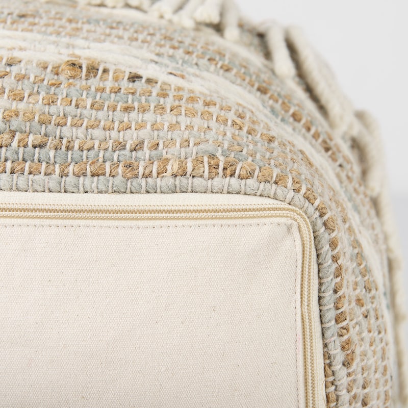 Mercana "Avni" Cream / Brown Hemp & Wool Fringed Square Pouf