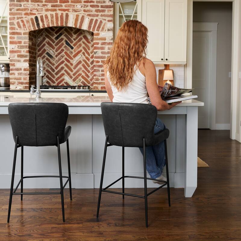Maven Lane Naomi Metal and Vegan Leather Kitchen Dining Stool