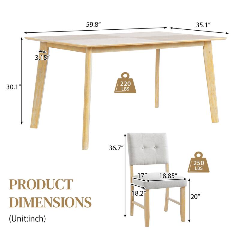 5-Piece Rustic Dining Table Set, Rectangular Solid Wood Table with 4 Chairs, Farmhouse Kitchen Dining Table Set for 4