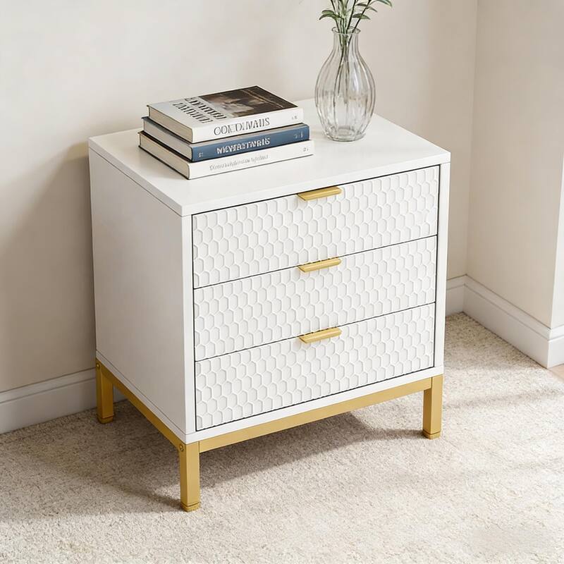 Tall Bedside Cabinet,Nordic Style Nightstand with 3 Drawers