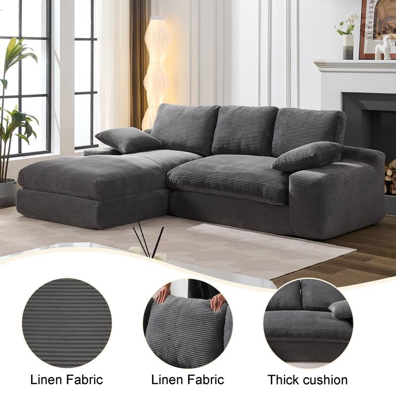 Modular Sectional Cloud Sofa with L-Shape Chaise, Corduroy Upholstered Sleeper Sofa, Compressed Sofa with Pillow