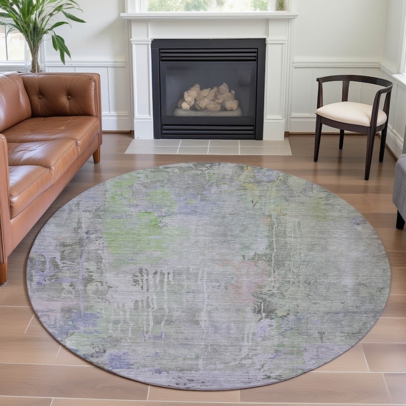Premium Washable Super Soft Abstract Watercolor Mayfield Rug - Aloe - 8' x 8'
