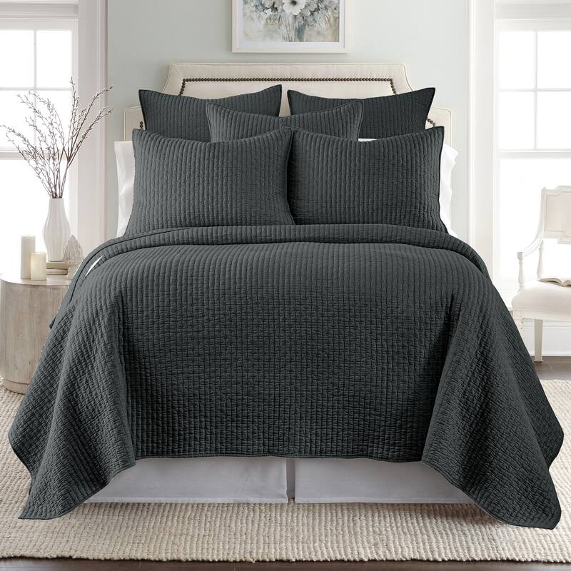 Cross Stitch Charcoal Full/Queen Quilt Set - Levtex Home