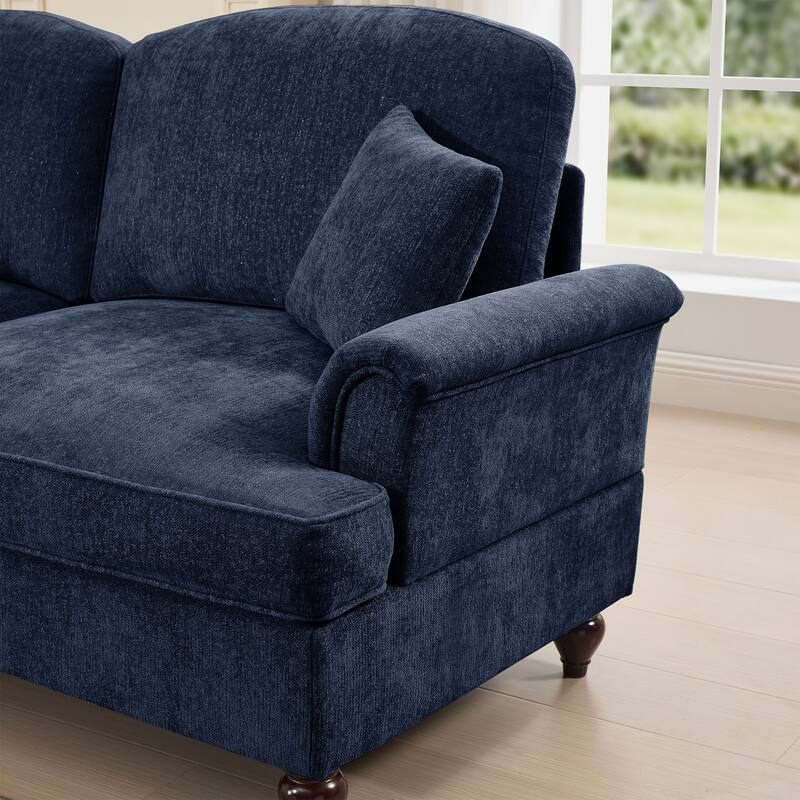 76.4" L Shaped 2-Seat Sectional Sofa, Chenille Couch with Ottoman, Flared Arms Loveseat with Removable Ruffles Pleats Skirts
