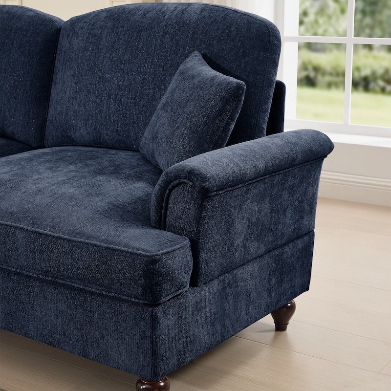 Mid-Century 2-Seat Sofa Couch with Flared Arms & Removable Ruffled Skirts, Retro Chenille Upholstered Loveseat for Living Room