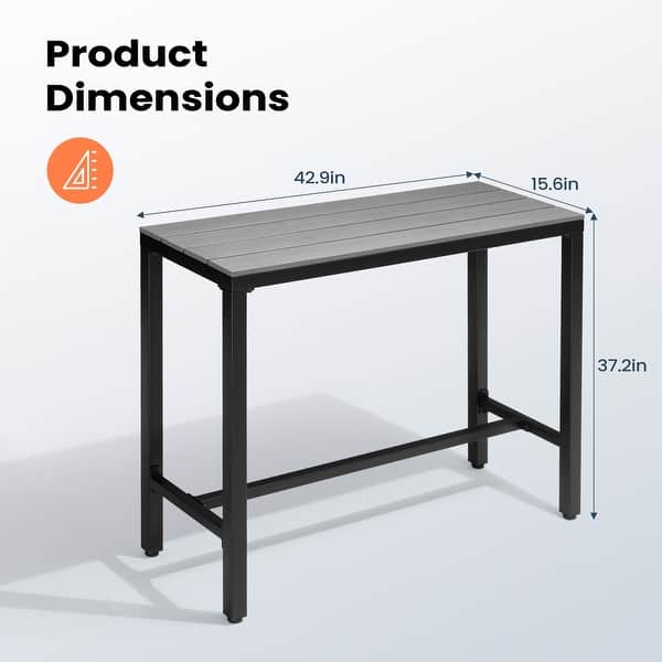dimension image slide 4 of 14, Pellebant Patio Outdoor Bar Table Rectangle Pub Table Dining Table